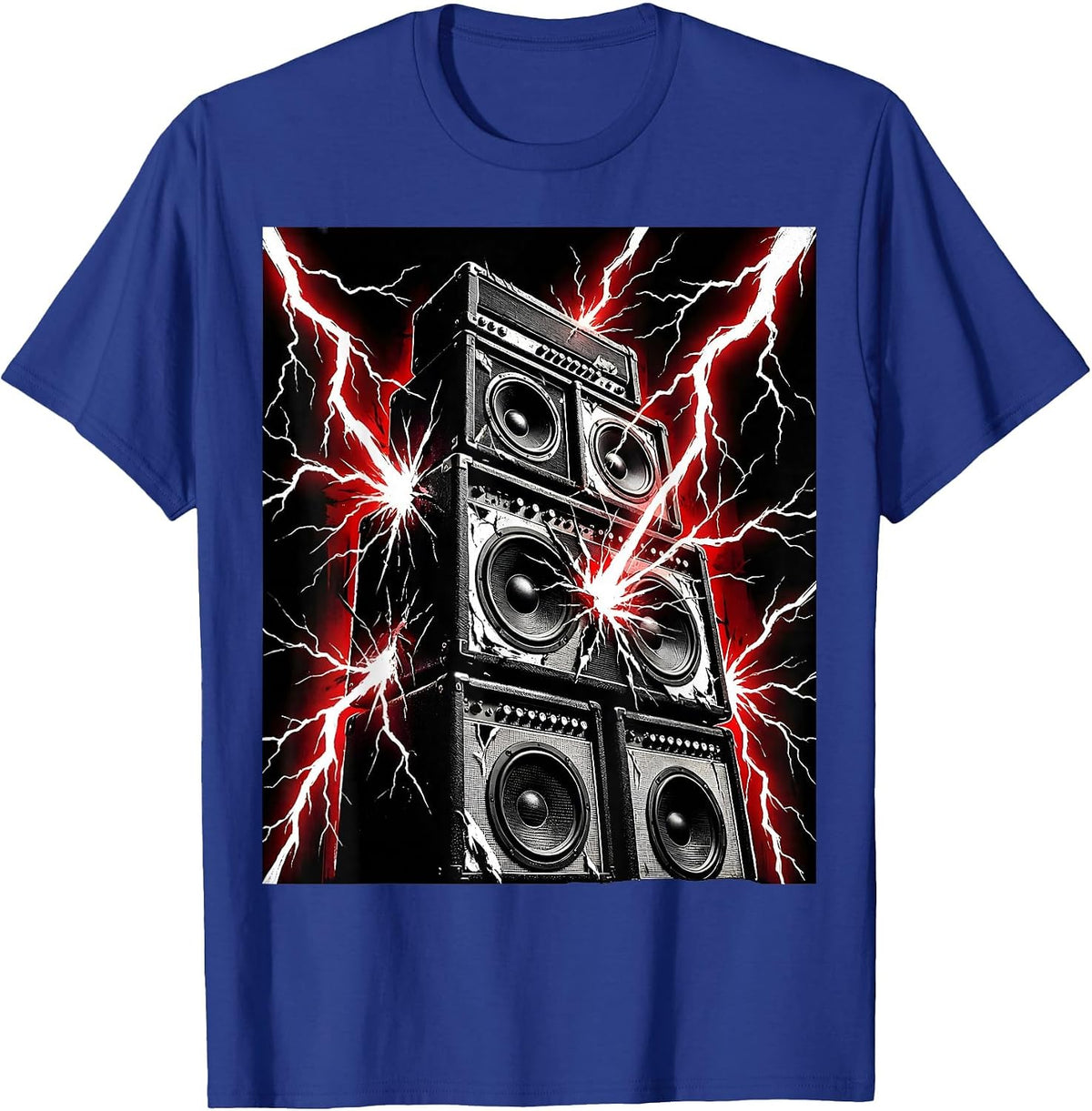 Amplifier Stack Lightning Bolt Rock Music Graphic T-Shirt - Royal Blue