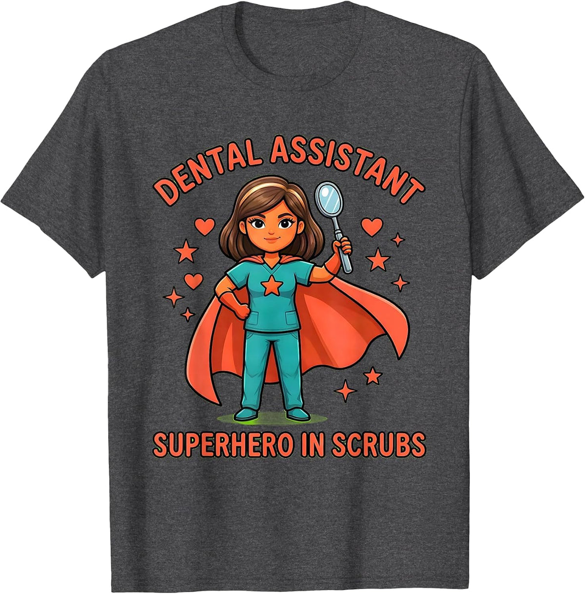 Dental Assistant, Superhero in Scrubs Cartoon Dental Gift T-Shirt - Dark Heather Grey