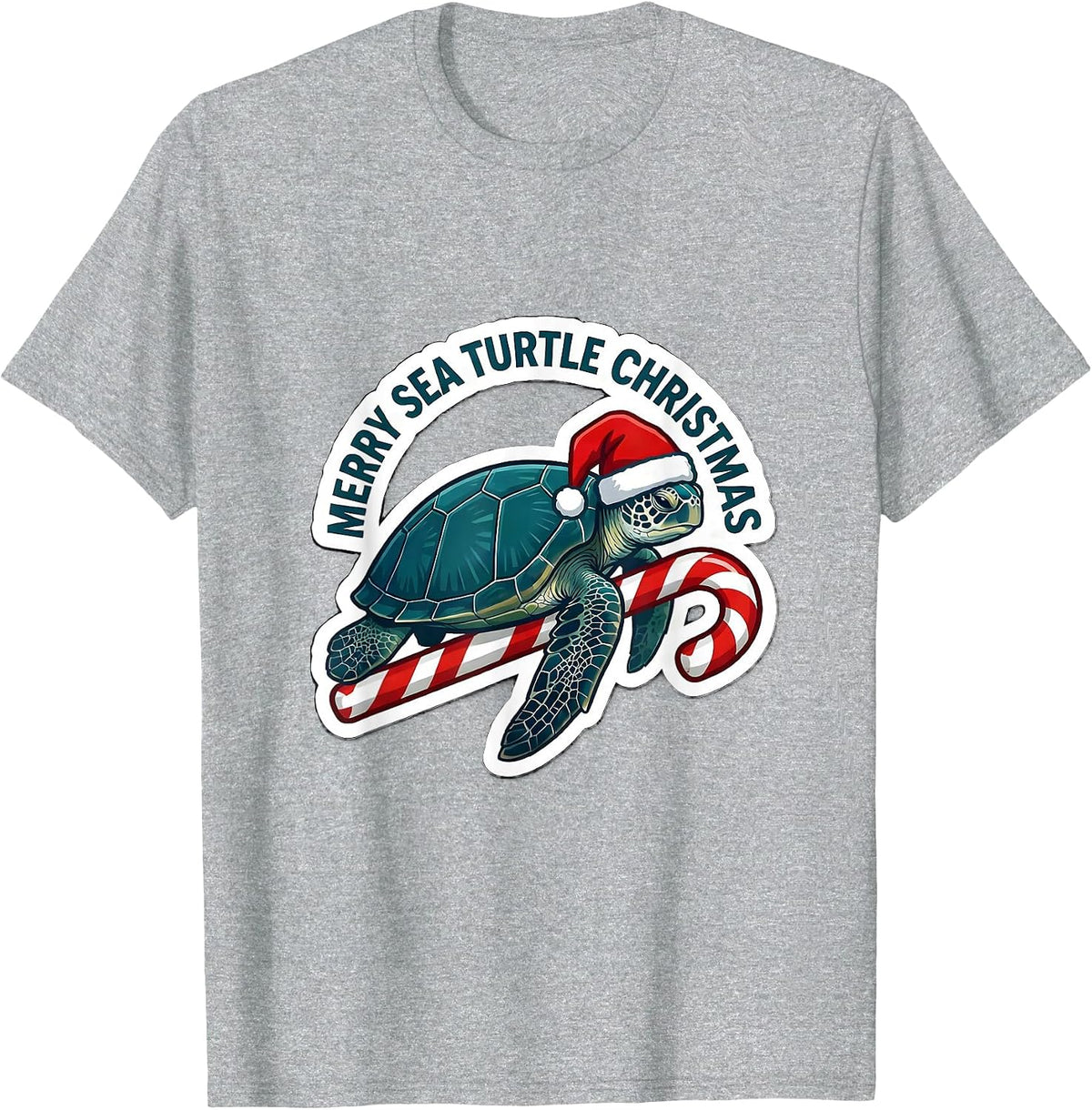 Men's Merry Sea Turtle Christmas Cute Sea Turtle Santa Hat Holiday T-Shirt - Heather Grey