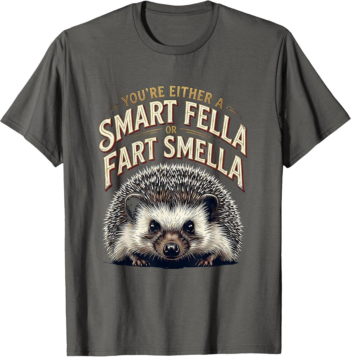 You're Either A Smart Fella Or Fart Smella Funny Hedgehog T-Shirt - Asphalt Grey