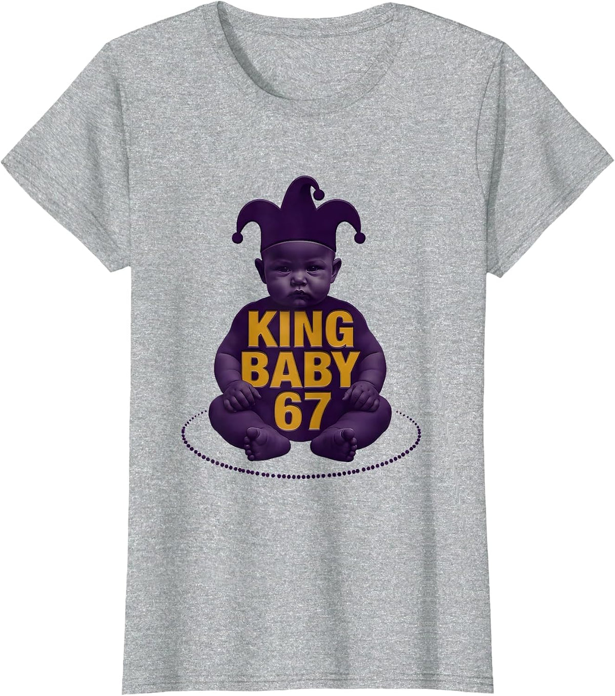 King Baby 67 Minimalist Mardi Gras Six Seven Meme Kids Humor T-Shirt - Heather Grey