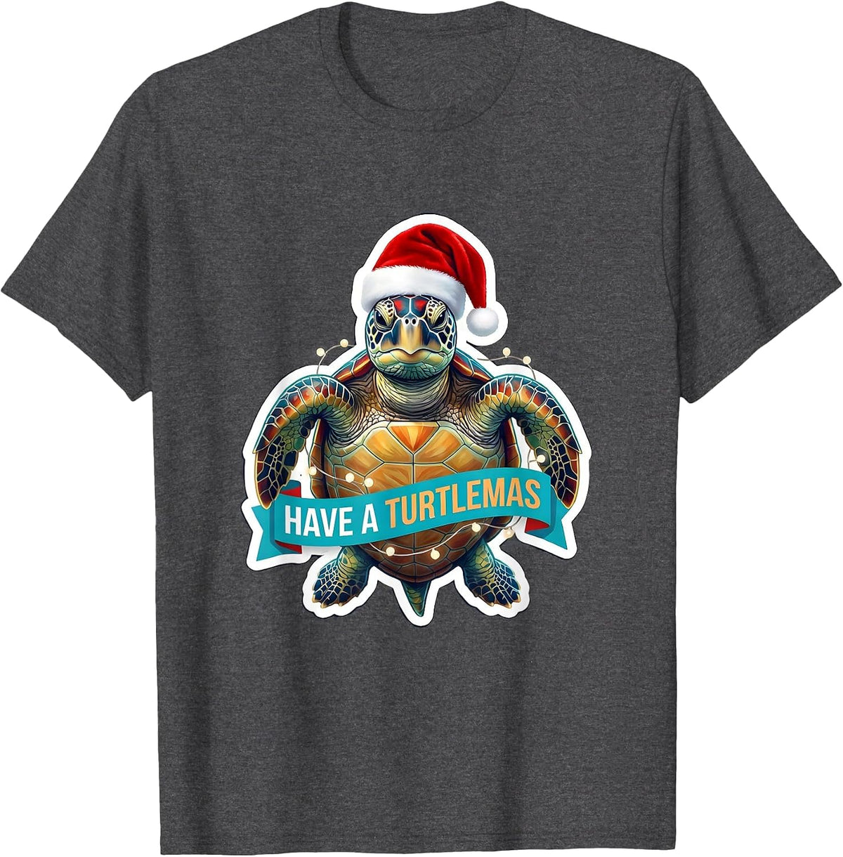Have A Turtlemas Cheerful Sea Turtle Santa Hat Holiday T-Shirt - Dark Heather Grey