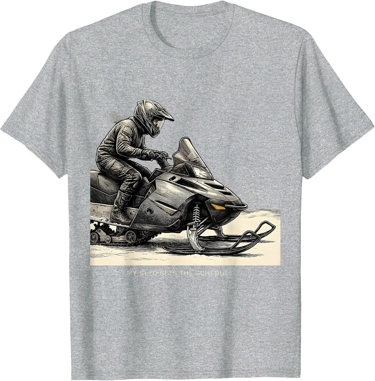 Men's My Sled Sets The Schedule Funny Snowmobile Rider Winter T-Shirt - Heather Grey