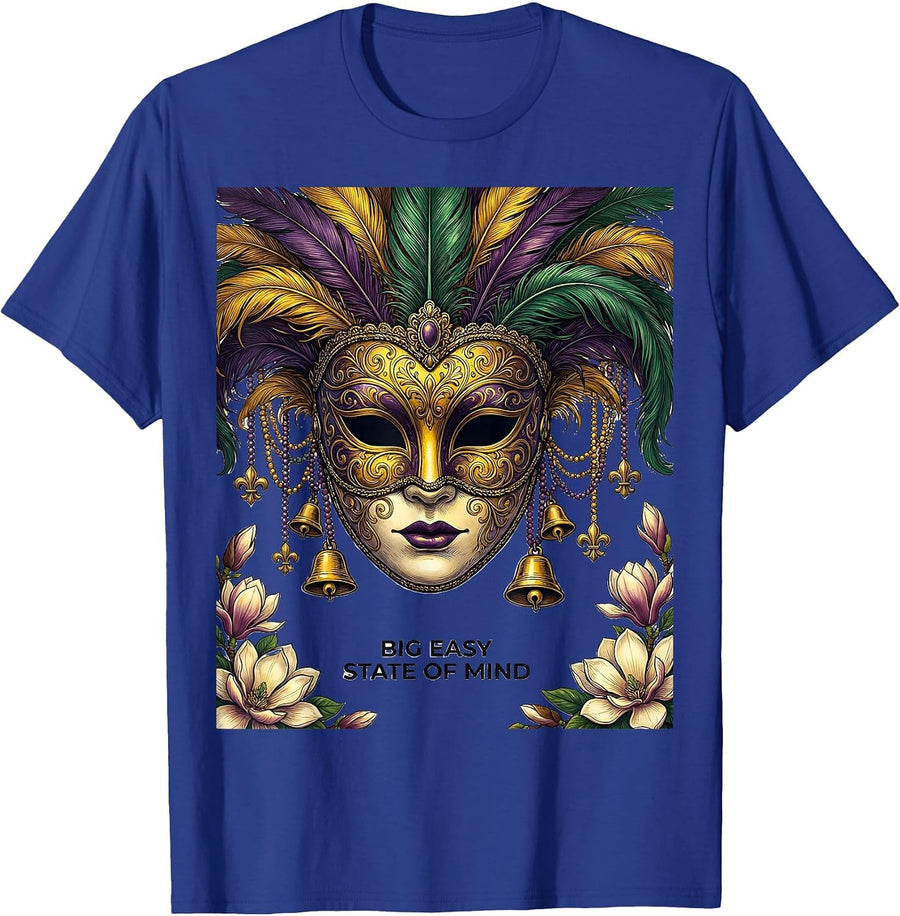 Big Easy State of Mind Mardi Gras Design T-Shirt - Royal Blue