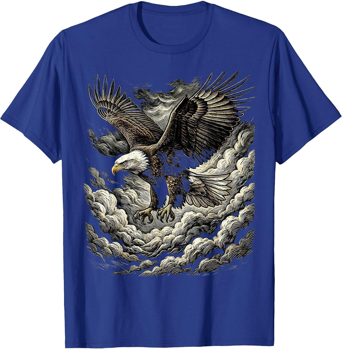 Men's Eagle Soaring Above Storm Clouds Patriotic Design T-Shirt - Royal Blue
