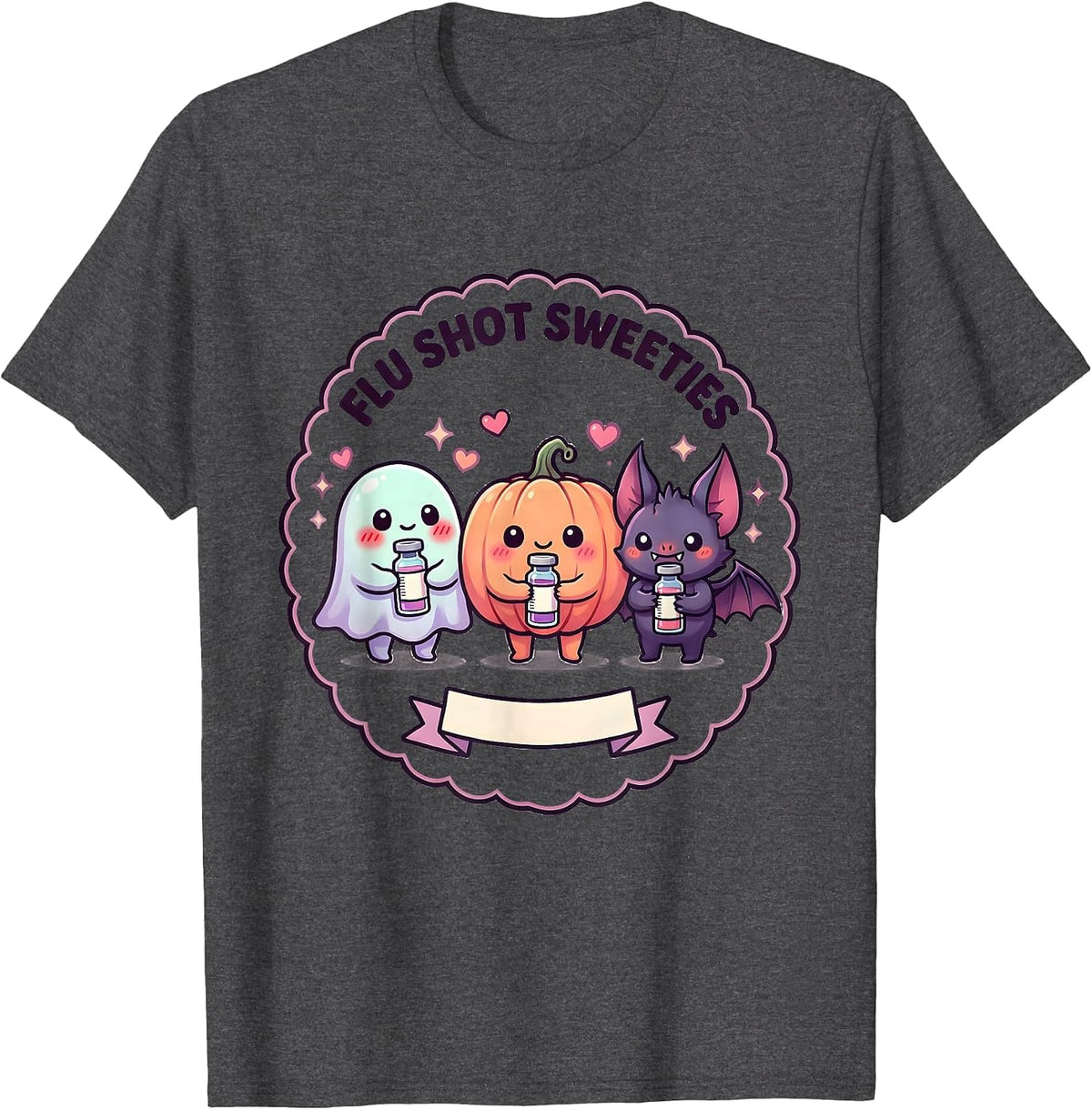 Flu Shot Sweeties Cute Kawaii Halloween Healthcare Humor T-Shirt - Dark Heather Grey