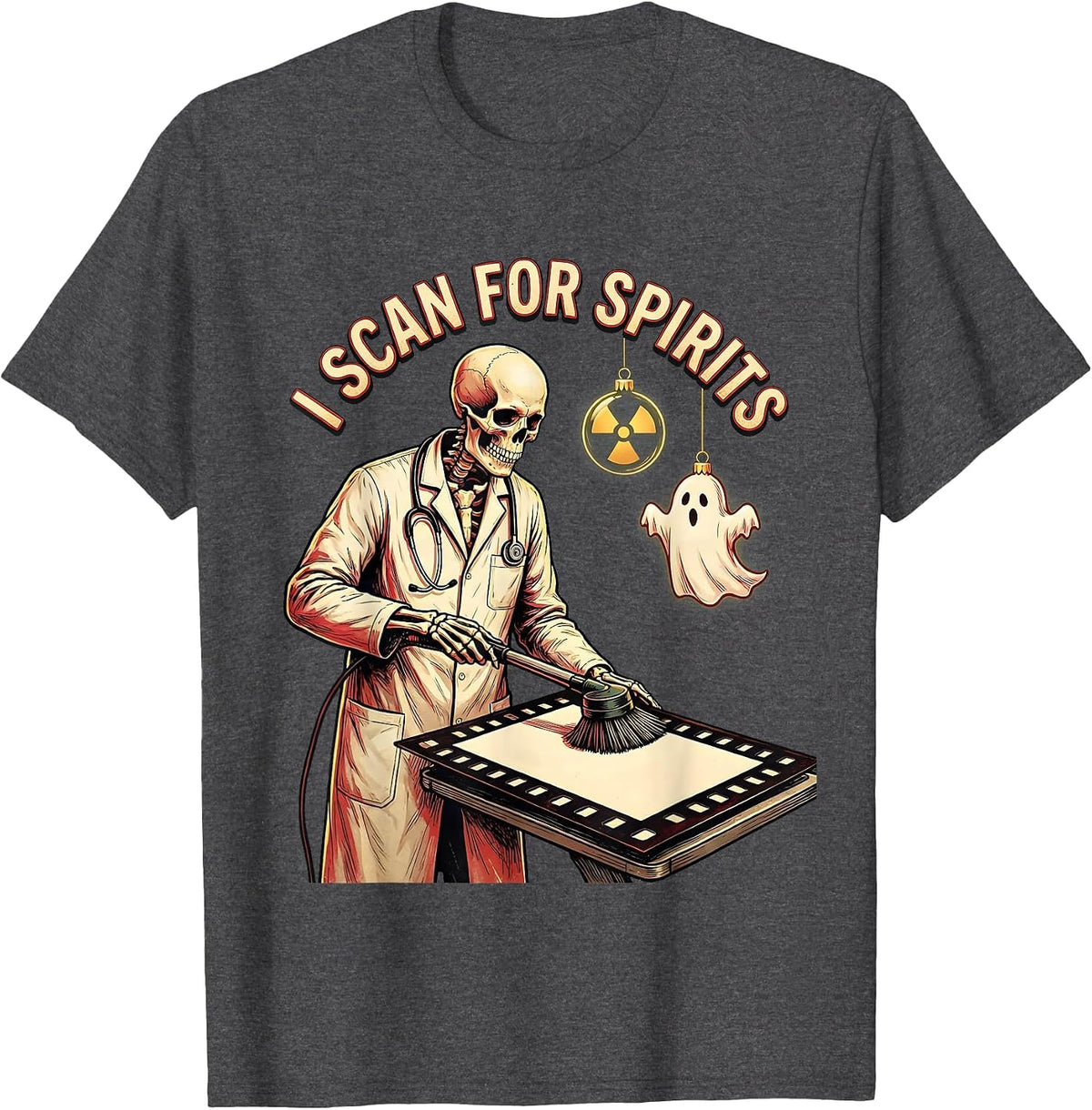 Men's I Scan For Spirits Funny Radiology Tech Ghost Christmas T-Shirt - Dark Heather Grey
