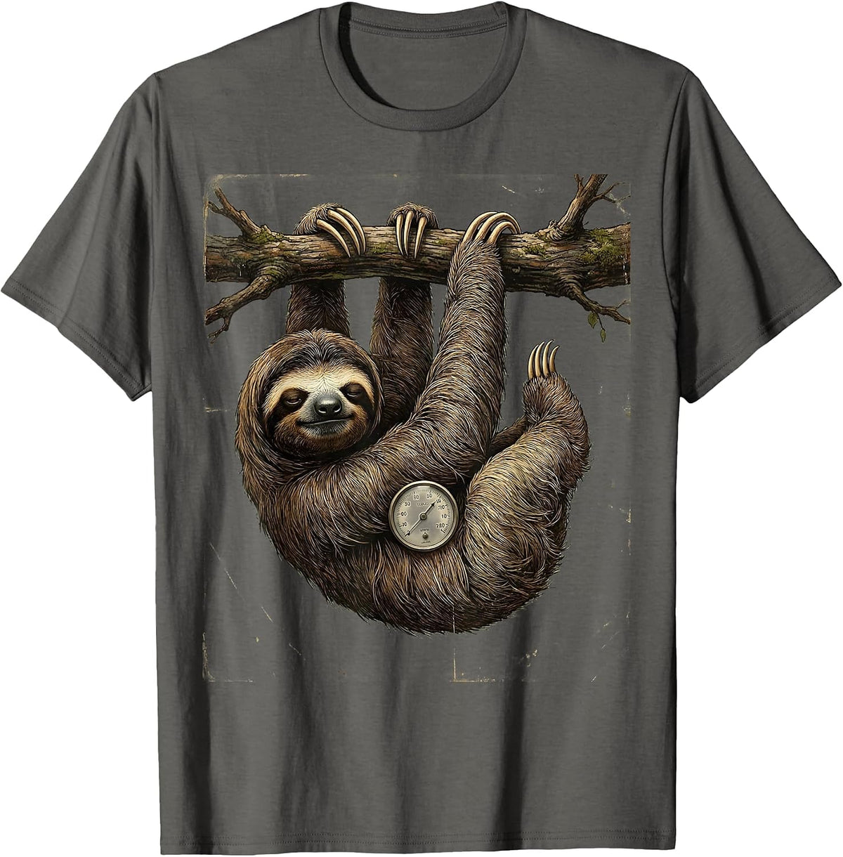 Men's Sloth Lazy Humor Vintage Animal Lover Gift T-Shirt - Asphalt Grey