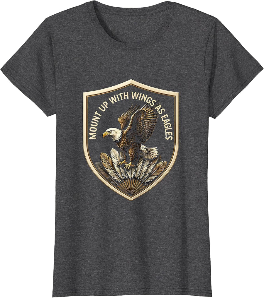 Women's Mount Up With Wings As Eagles Faith Eagle Lover Gift T-Shirt - Dark Heather Grey