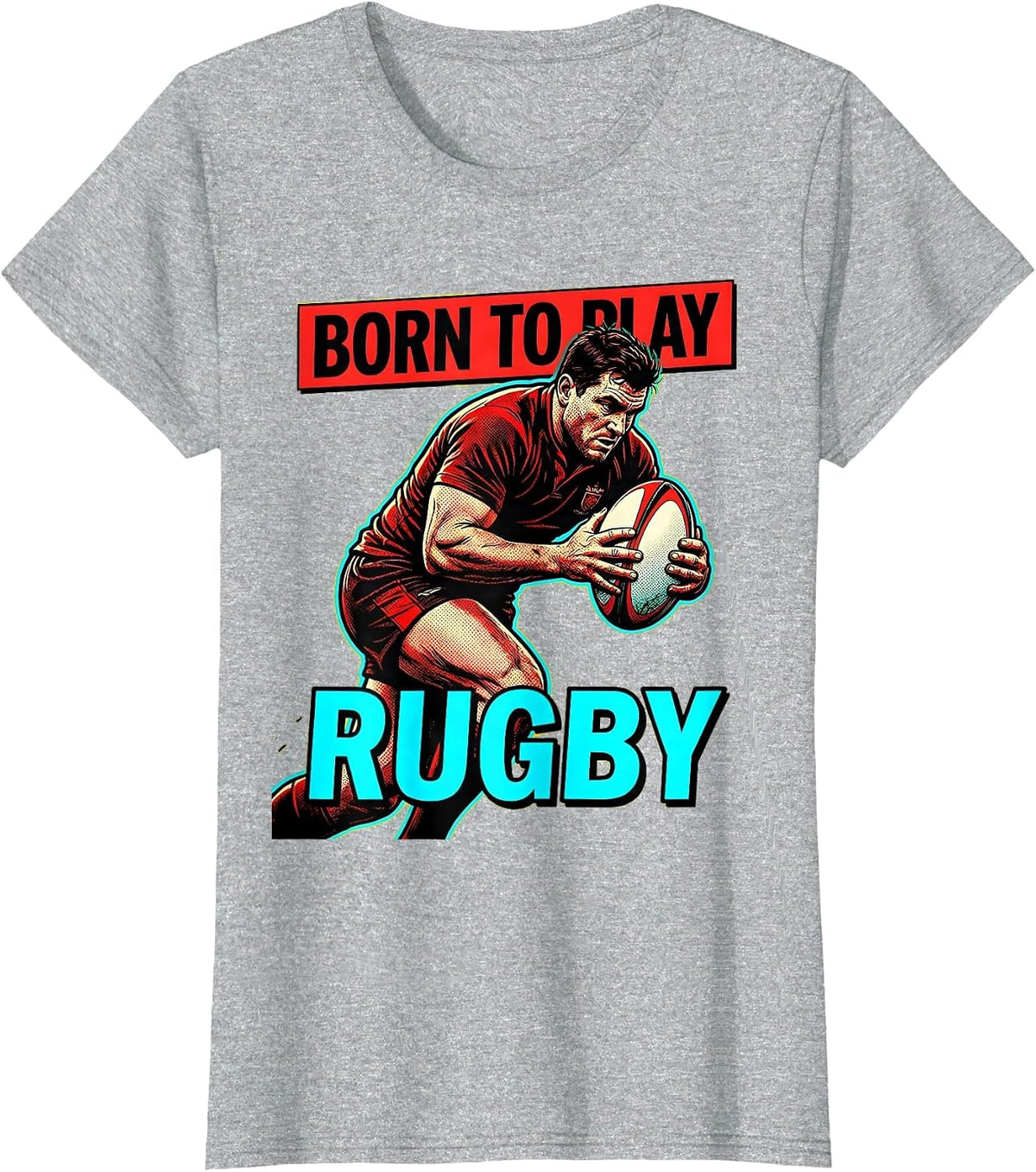 Born to Play Rugby Graphic Design T-Shirt - Heather Grey