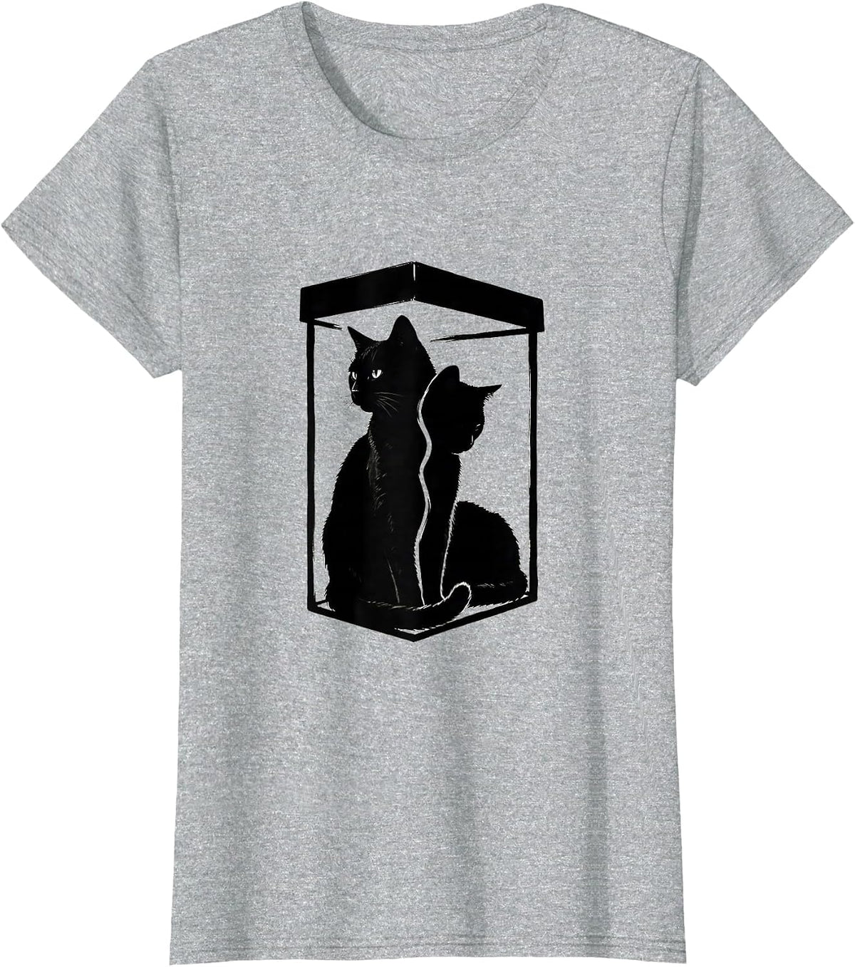 Schrödinger Cat Silhouette Quantum Physics Science Geek T-Shirt - Heather Grey