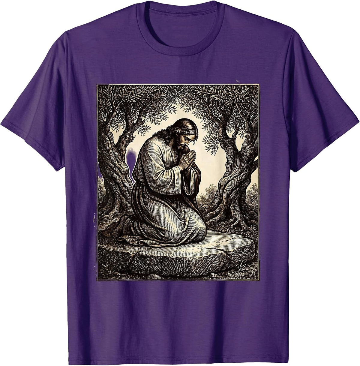 Jesus Kneeling in the Garden of Gethsemane T-Shirt - Purple