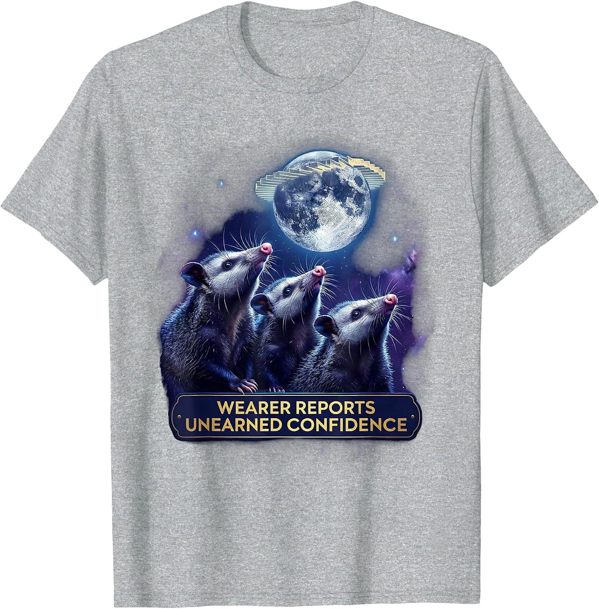Men's Wearer Reports Unearned Confidence Cosmic Opossum Animal T-Shirt - Heather Grey