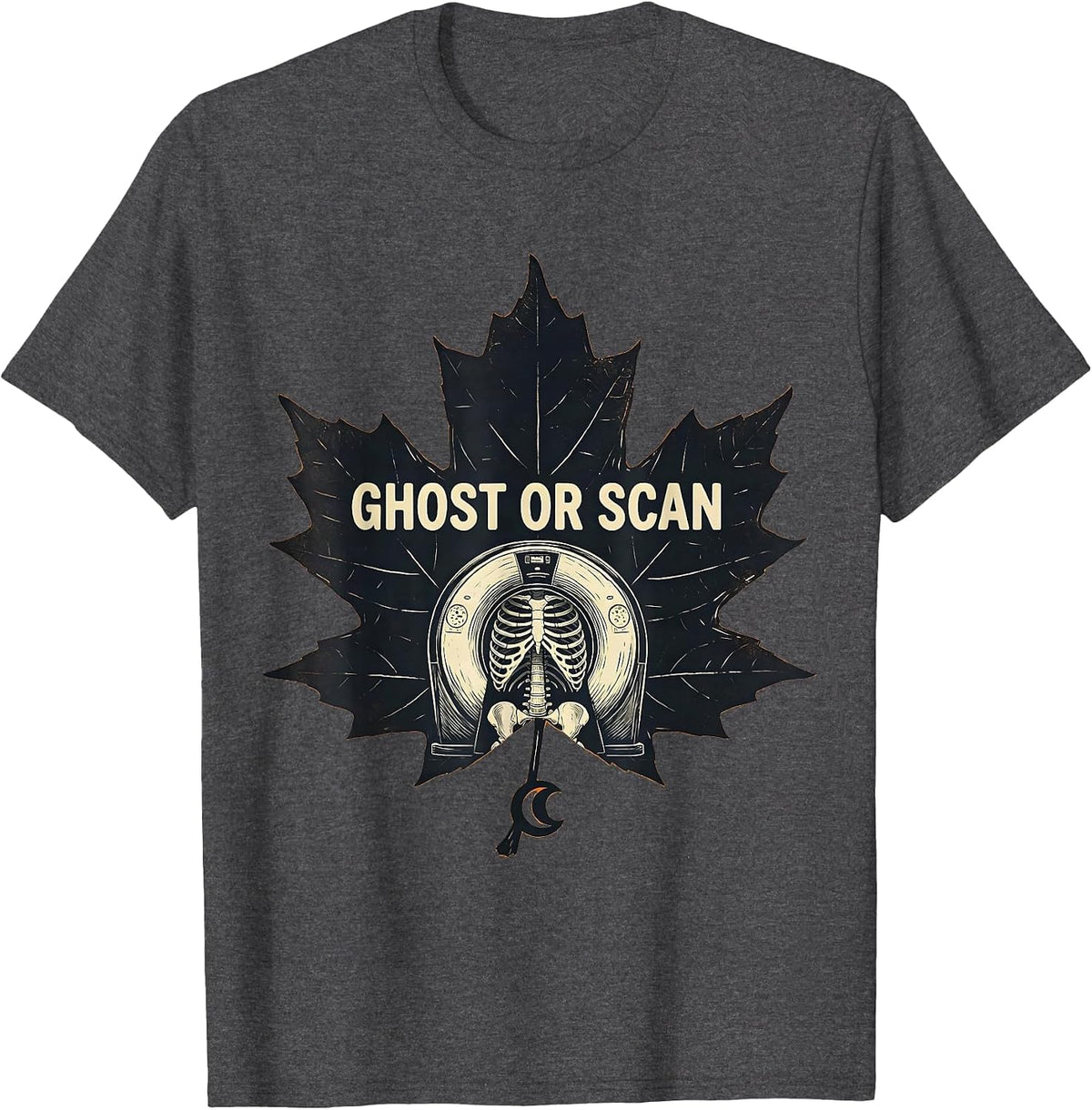 Ghost Or Scan Linocut Radiology Tech Halloween Workplace T-Shirt - Dark Heather Grey
