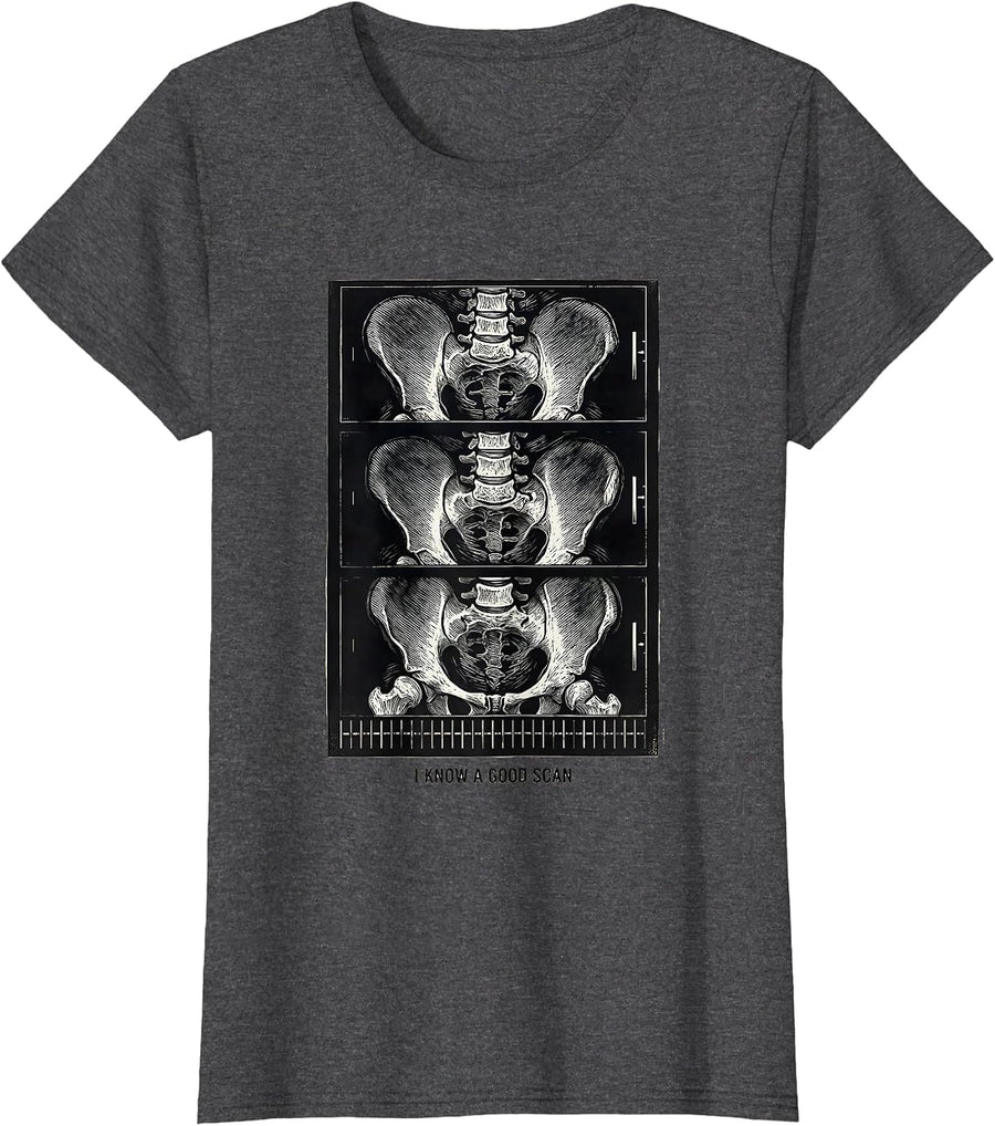 Women's I Know A Good Scan Radiology Tech Rad Tech Humor T-Shirt - Dark Heather Grey