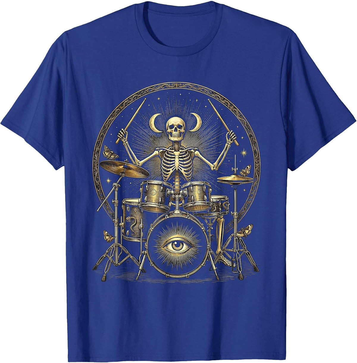 Skeleton Drummer Full Energy Drum Kit Graphic T-Shirt - Royal Blue