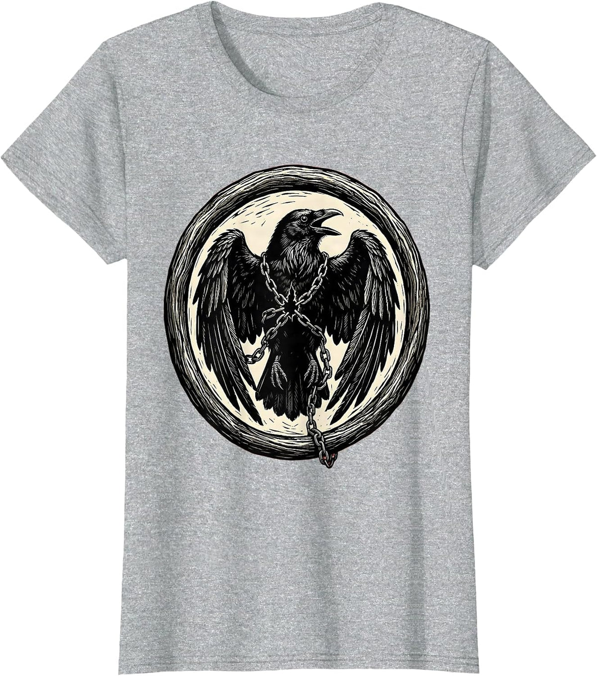 Crow Wrapped in Chains Broken Link Graphic T-Shirt - Heather Grey