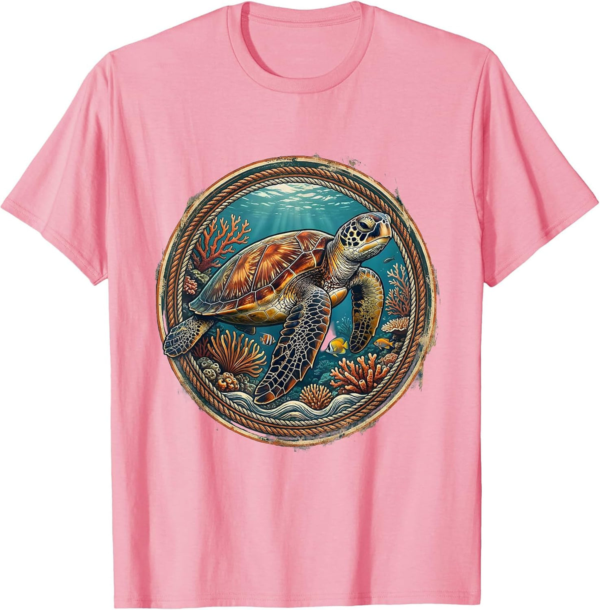 Men's Sea Turtle Coral Reef Mexico Ocean Art T-Shirt - Pink