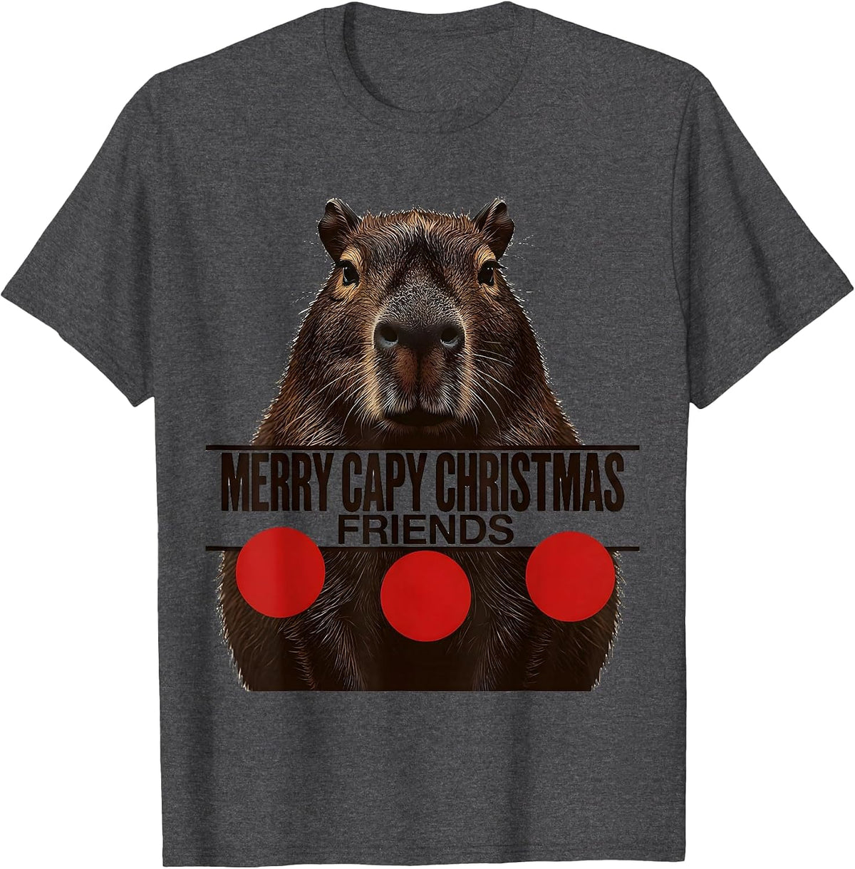 Men's Merry Capy Christmas, Friends Whimsical Capybara Family T-Shirt - Dark Heather Grey