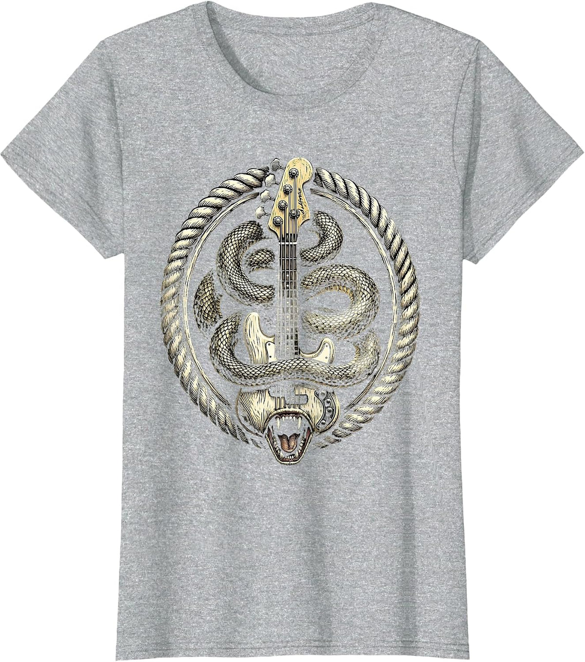 Bass Guitar Serpent Morph Rock Band Graphic T-Shirt - Heather Grey