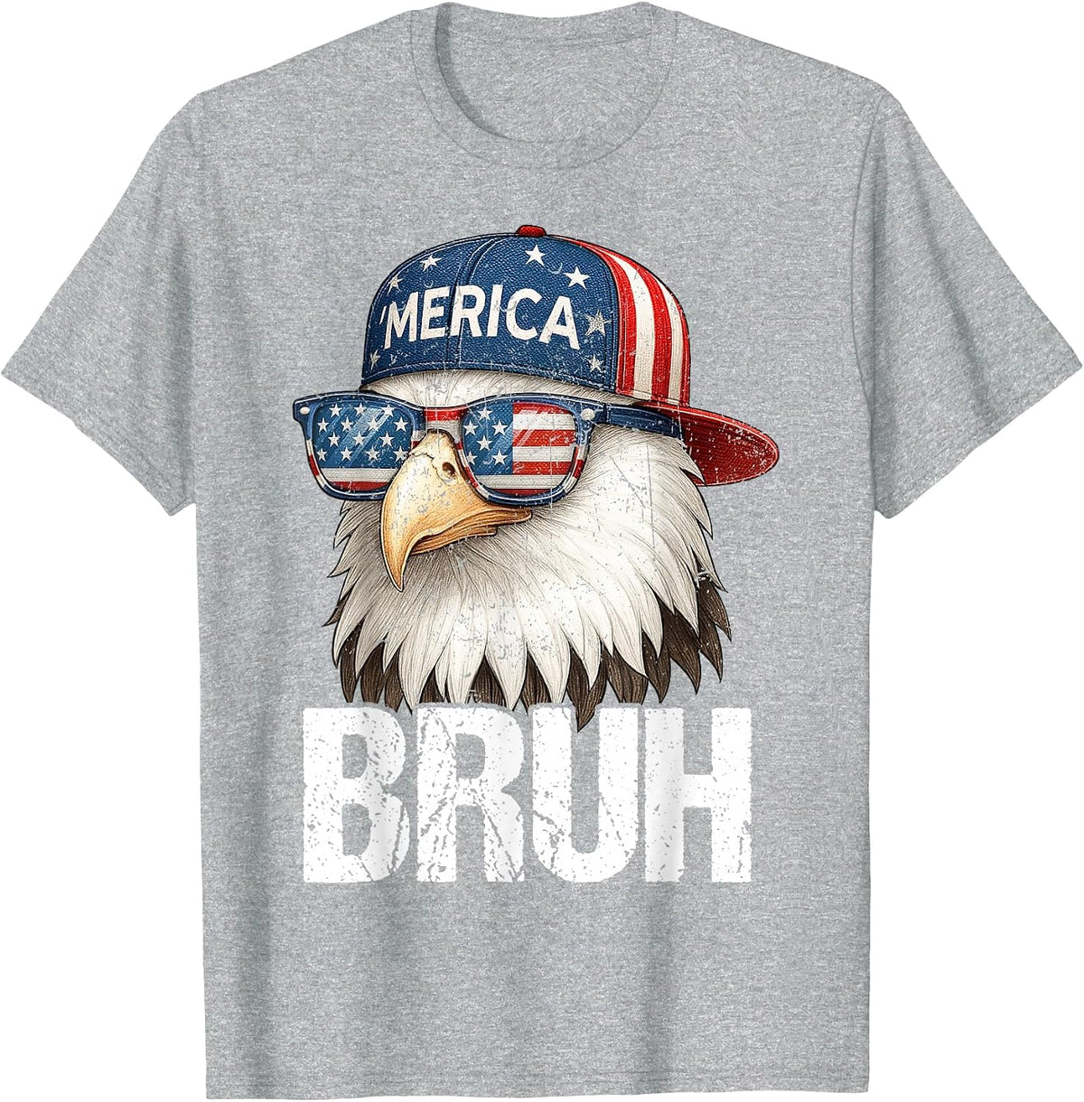 Bruh Fourth 4th of July Eagle American Patriotic Mens Boys T-Shirt - Heather Grey