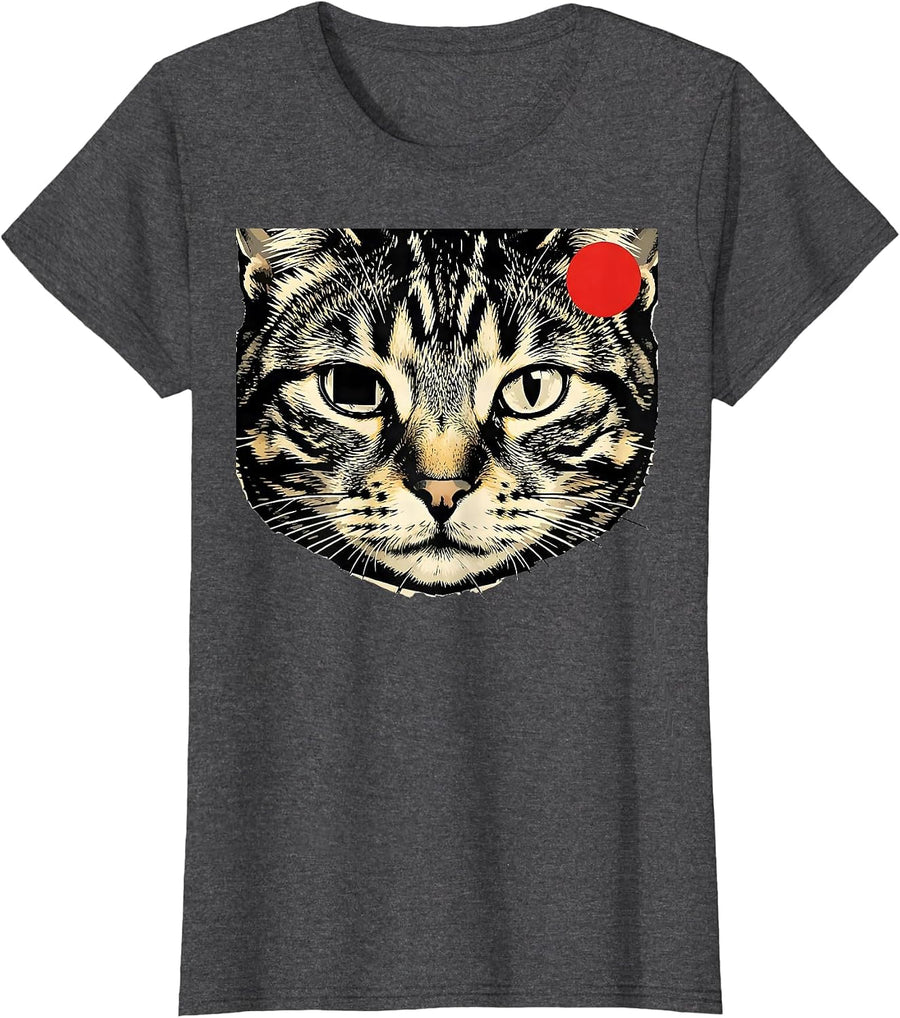 Women's Cursed Tabby Cat Stencil Meme Bootleg Humor T-Shirt - Dark Heather Grey