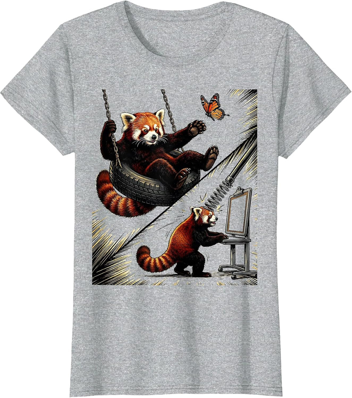 Women's Red Panda Dilly Dally Forced To Lock In Meme Humor T-Shirt - Heather Grey