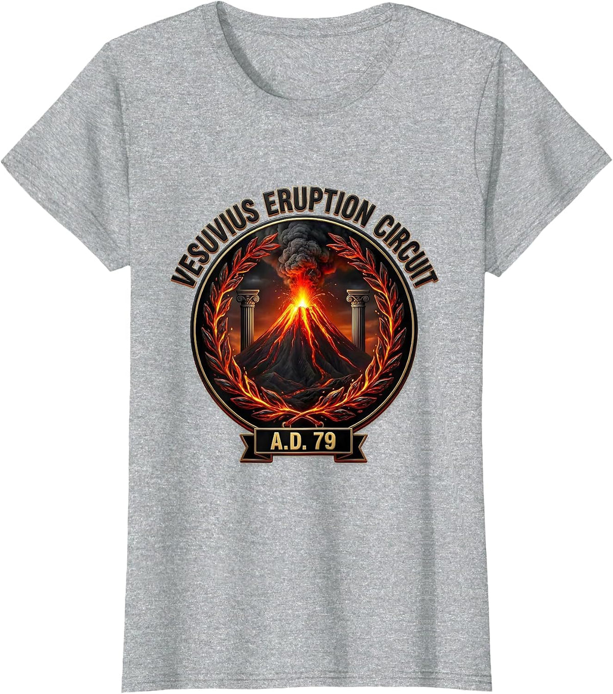 Vesuvius Eruption Circuit A.D. 79 Funny Volcano History T-Shirt - Heather Grey