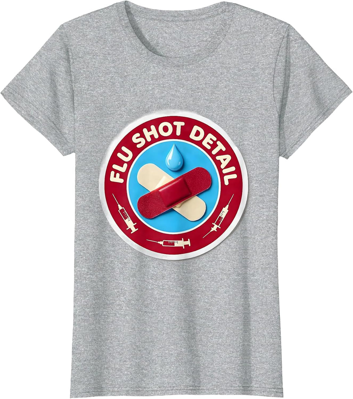 Flu Shot Detail Funny Nurse Doctor Vaccine Humor T-Shirt - Heather Grey