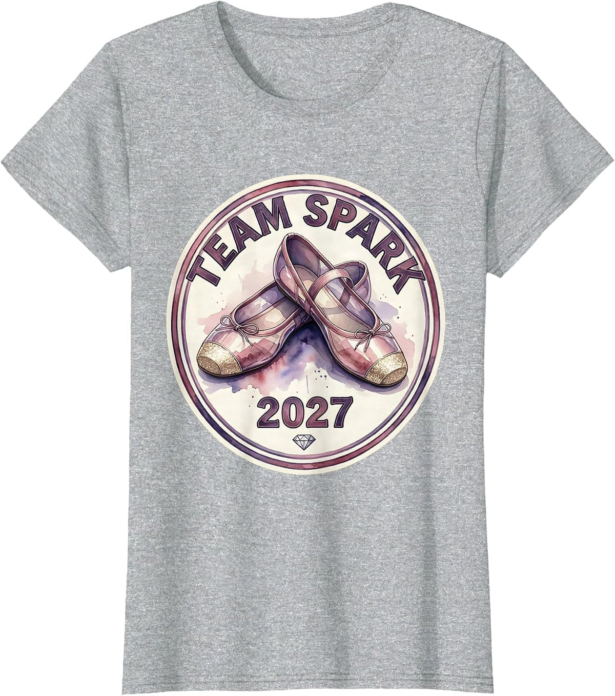 Women's Team Spark 2027 Watercolor Ballet Slipper Girls New Year T-Shirt - Heather Grey