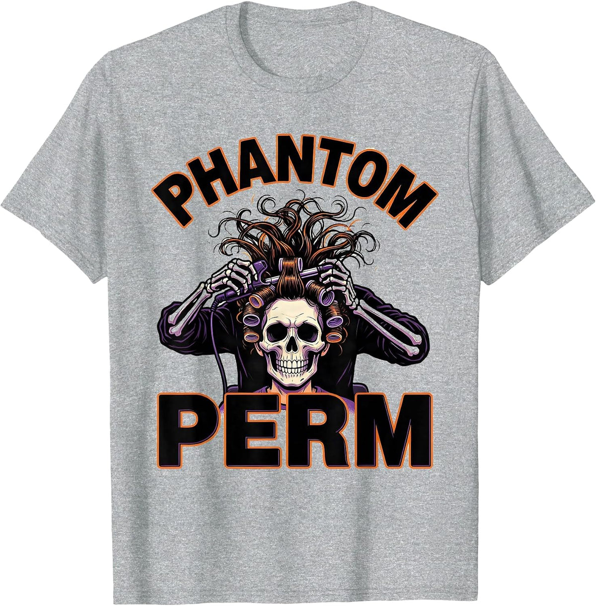 Men's Phantom Perm Cartoon Skeleton Hairstylist Halloween Barber T-Shirt - Heather Grey
