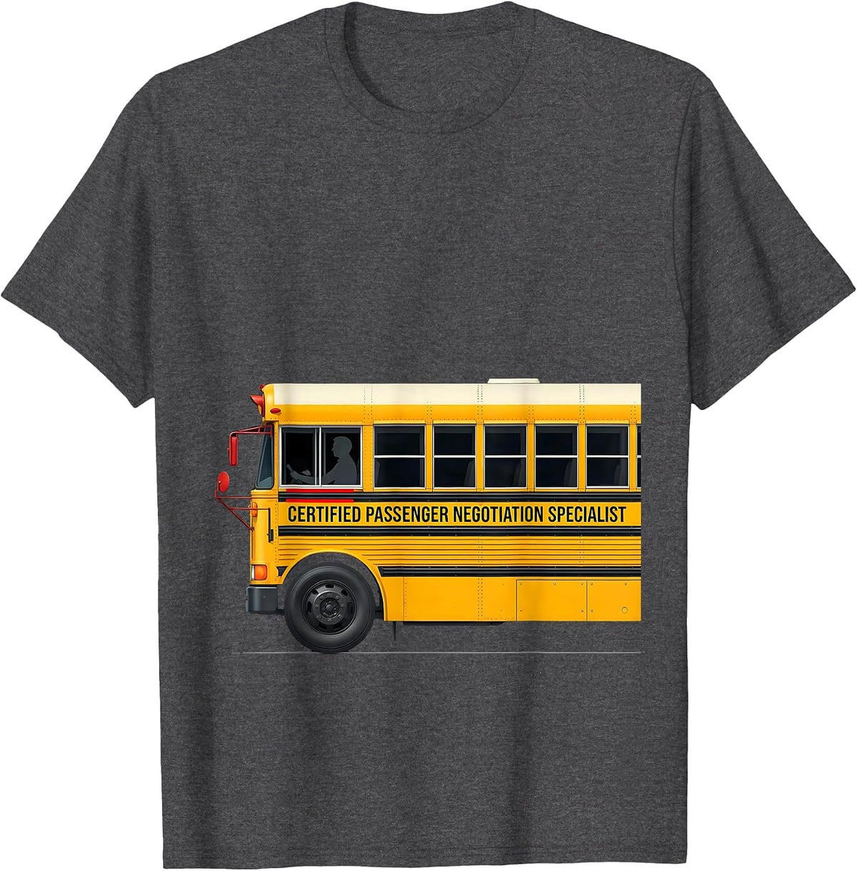 Men's Certified Passenger Negotiation Specialist Funny School Bus T-Shirt - Dark Heather Grey