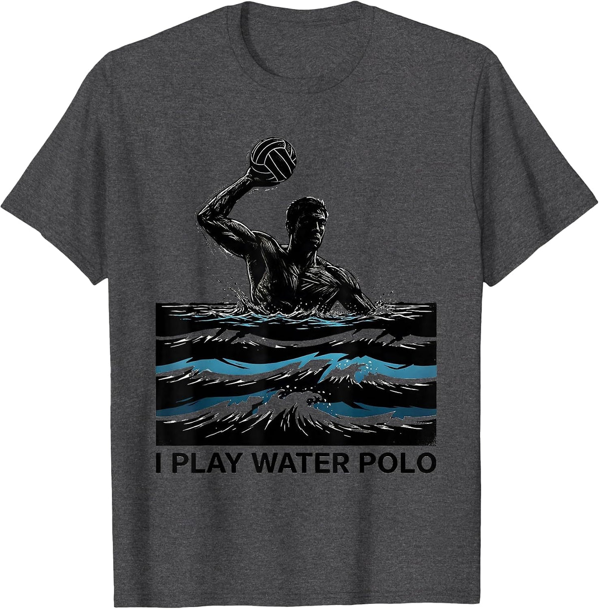 I Play Water Polo Scratchboard Water Polo Player Sport Fan T-Shirt - Dark Heather Grey