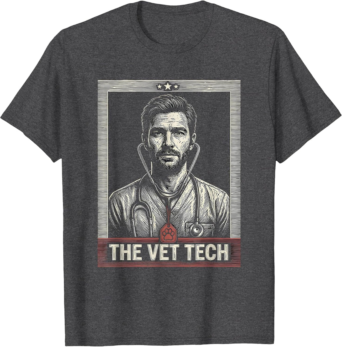 The Vet Tech Tarot Card Skeleton Stethoscope Veterinarian T-Shirt - Dark Heather Grey