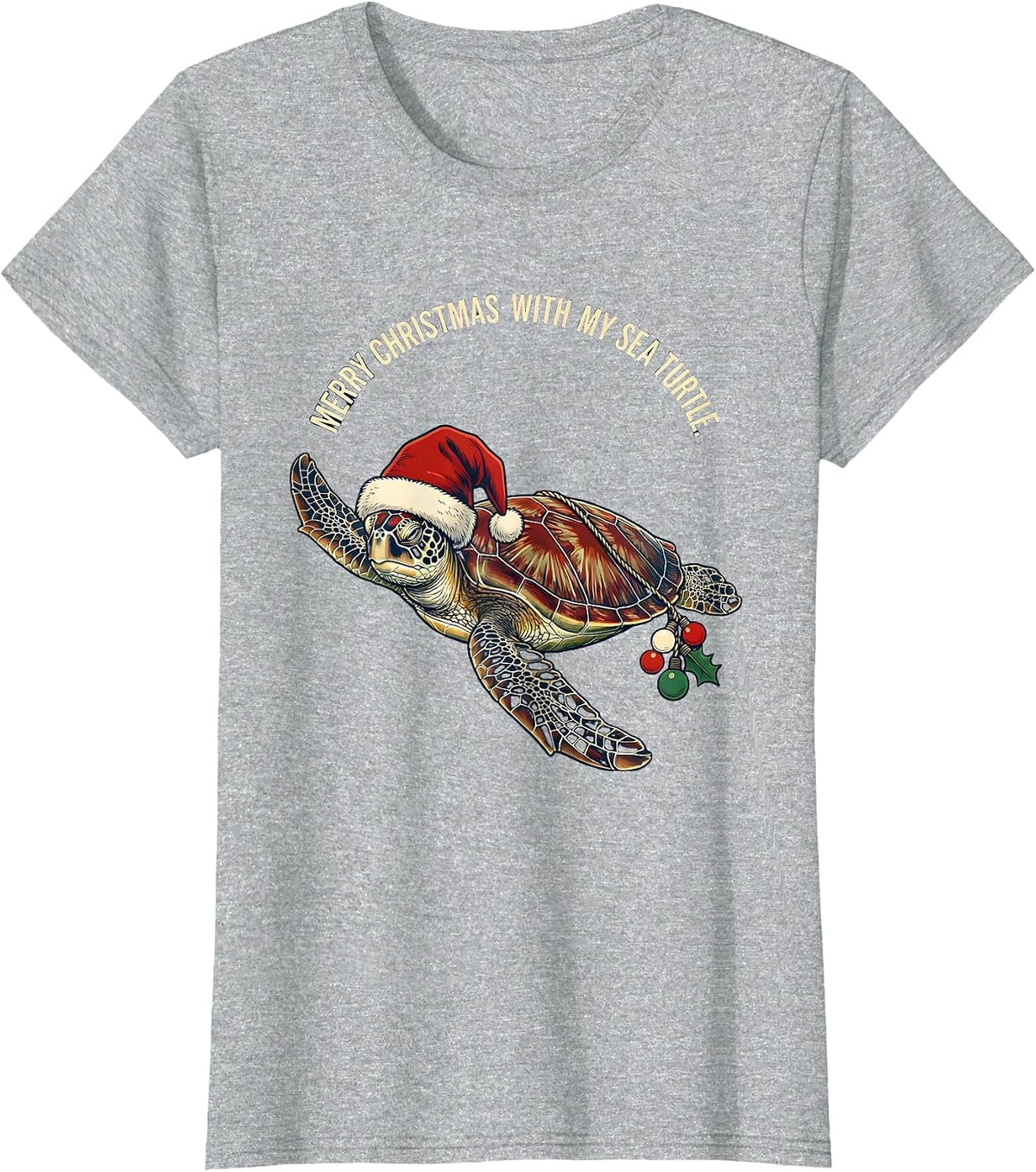 Merry Christmas With My Sea Turtle Whimsical Holiday Sea T-Shirt - Heather Grey