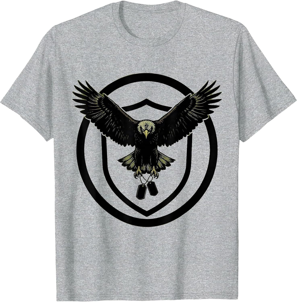 Men's Eagle and Dog Tags Patriotic Shield Graphic T-Shirt - Heather Grey