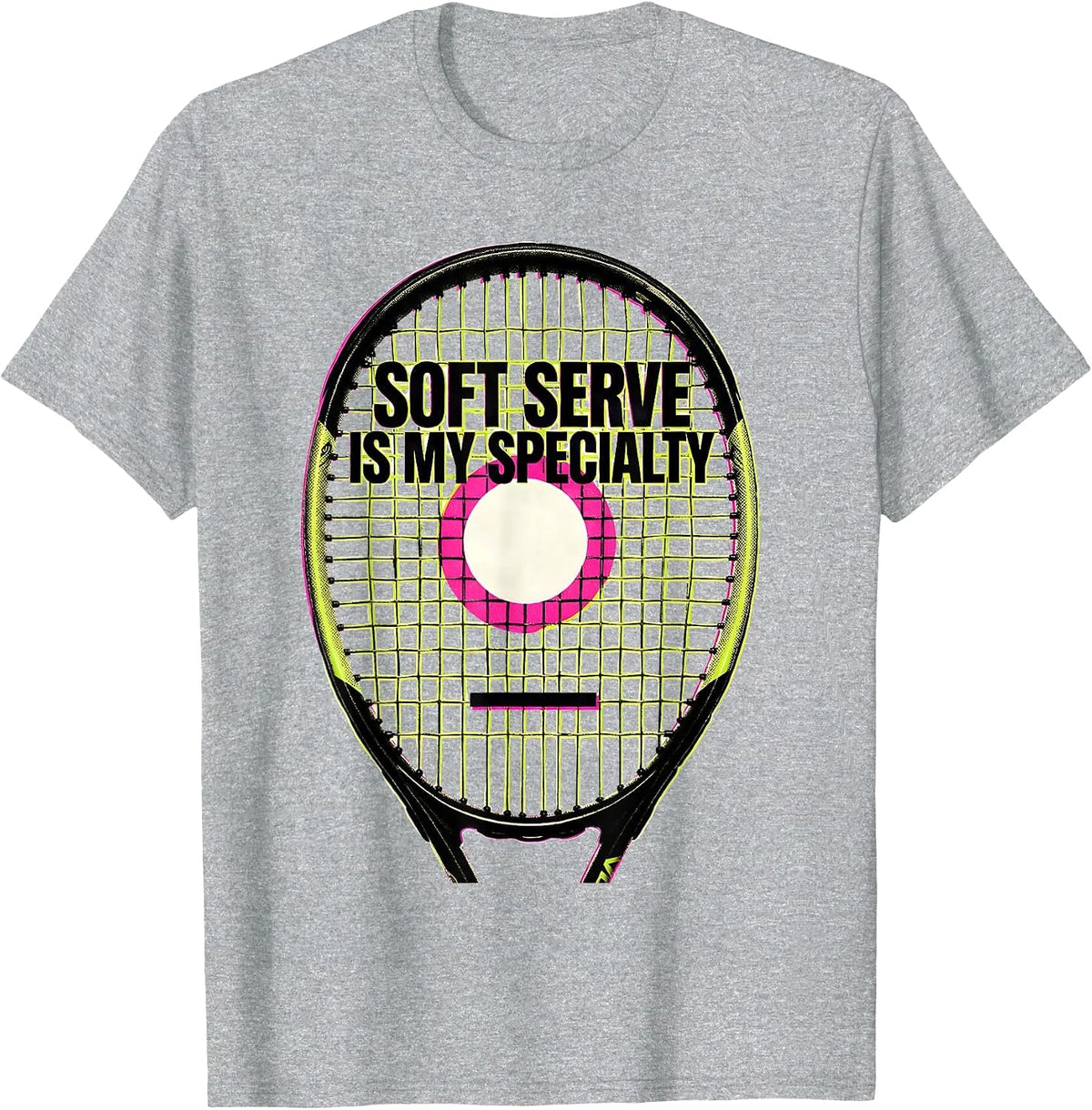 Men's Soft Serve Is My Specialty Funny Tennis Player Racket Humor T-Shirt - Heather Grey