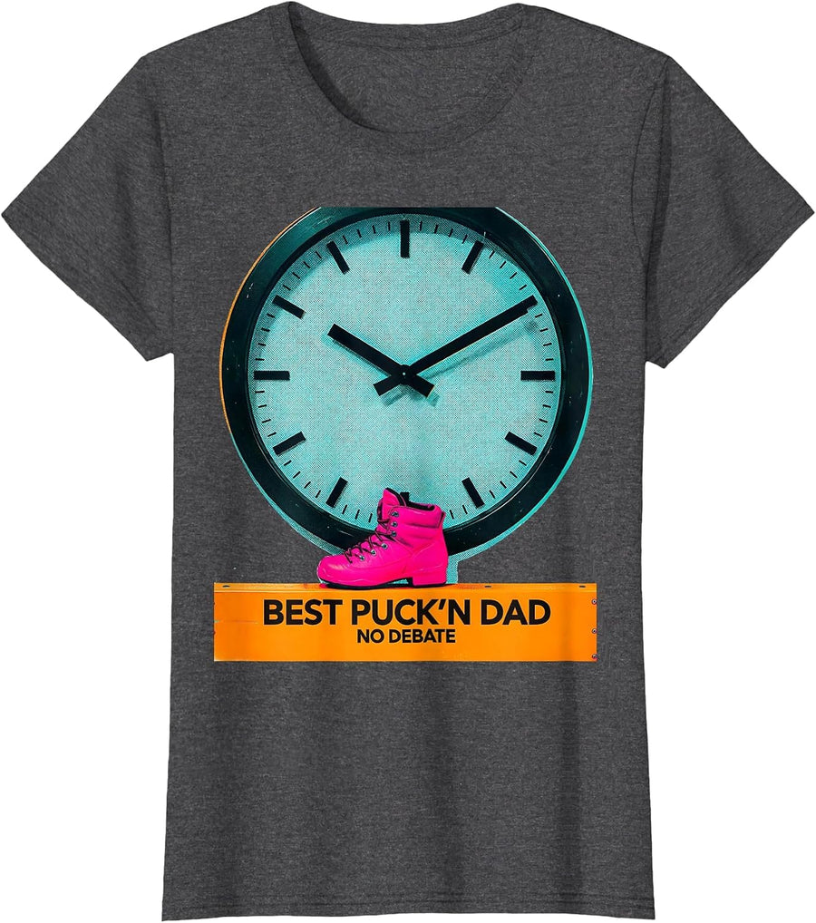 Women's Best Puck'n Dad, No Debate Funny Hockey Dad Family Humor T-Shirt - Dark Heather Grey