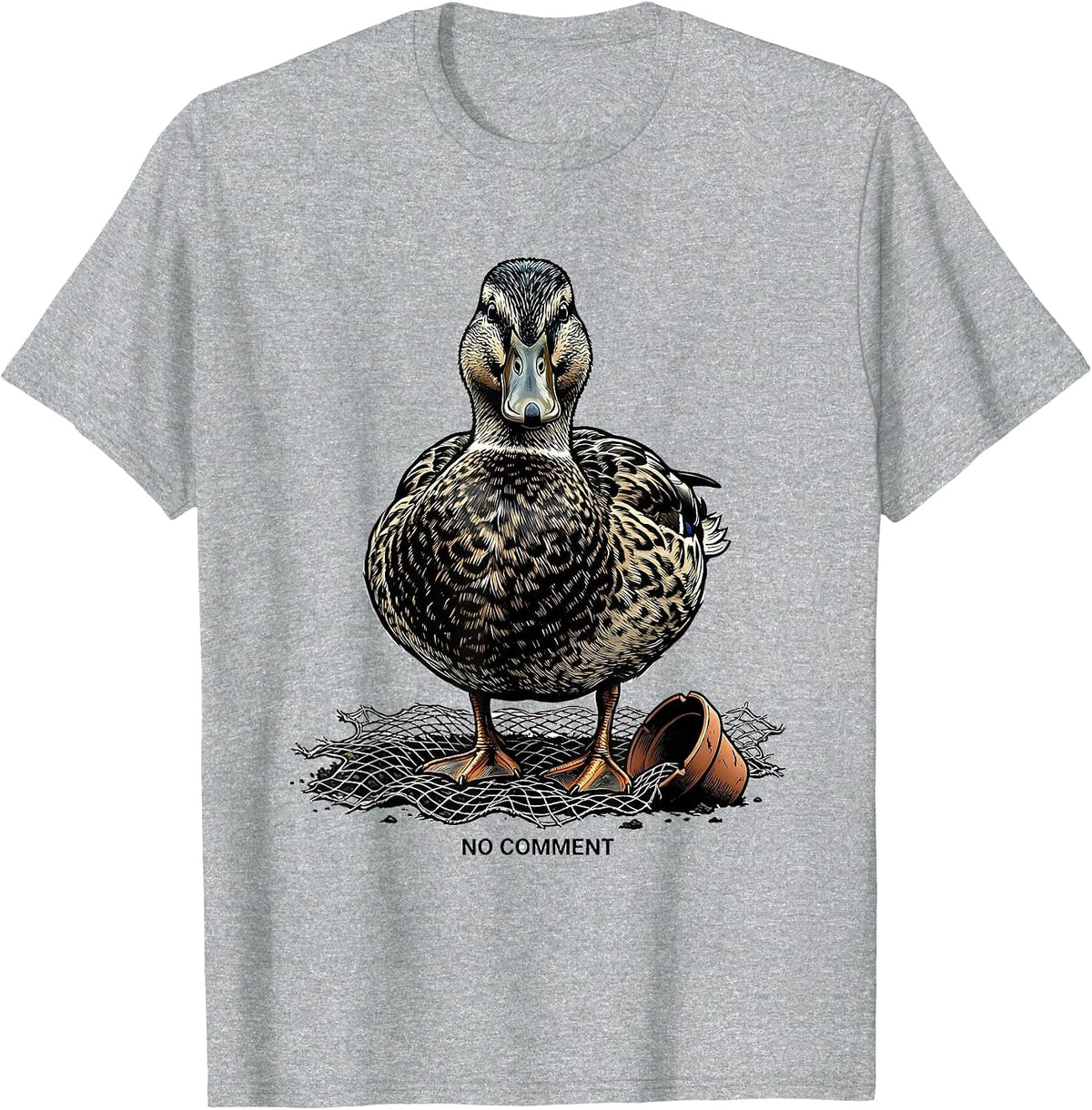 Men's No Comment Funny Duck Photobooth Portrait Animal Lover T-Shirt - Heather Grey