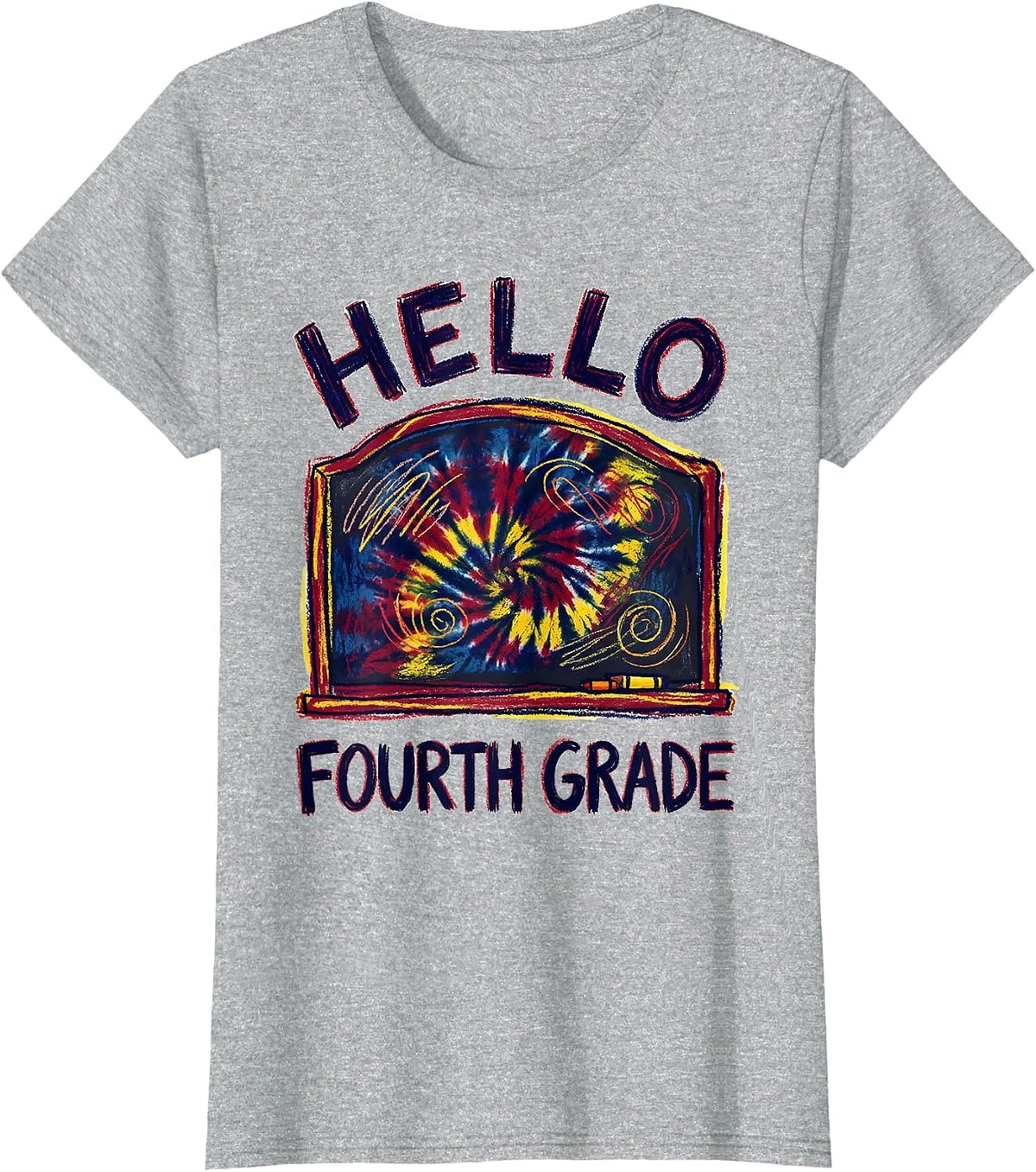 Women's Hello Fourth Grade Naive Kidcore Back To School Grade Level T-Shirt - Heather Grey