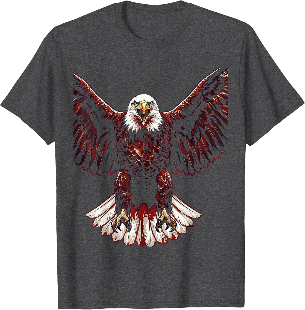 Screaming Eagle Wings Spread Wide Patriotic Design T-Shirt - Dark Heather Grey