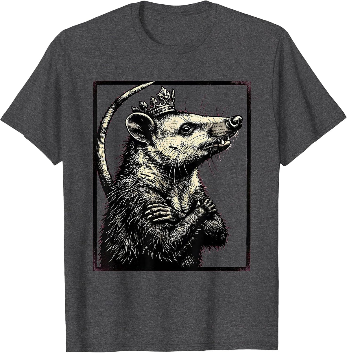 Formal Opossum Stencil Graphic Funny Animal Meme T-Shirt - Dark Heather Grey