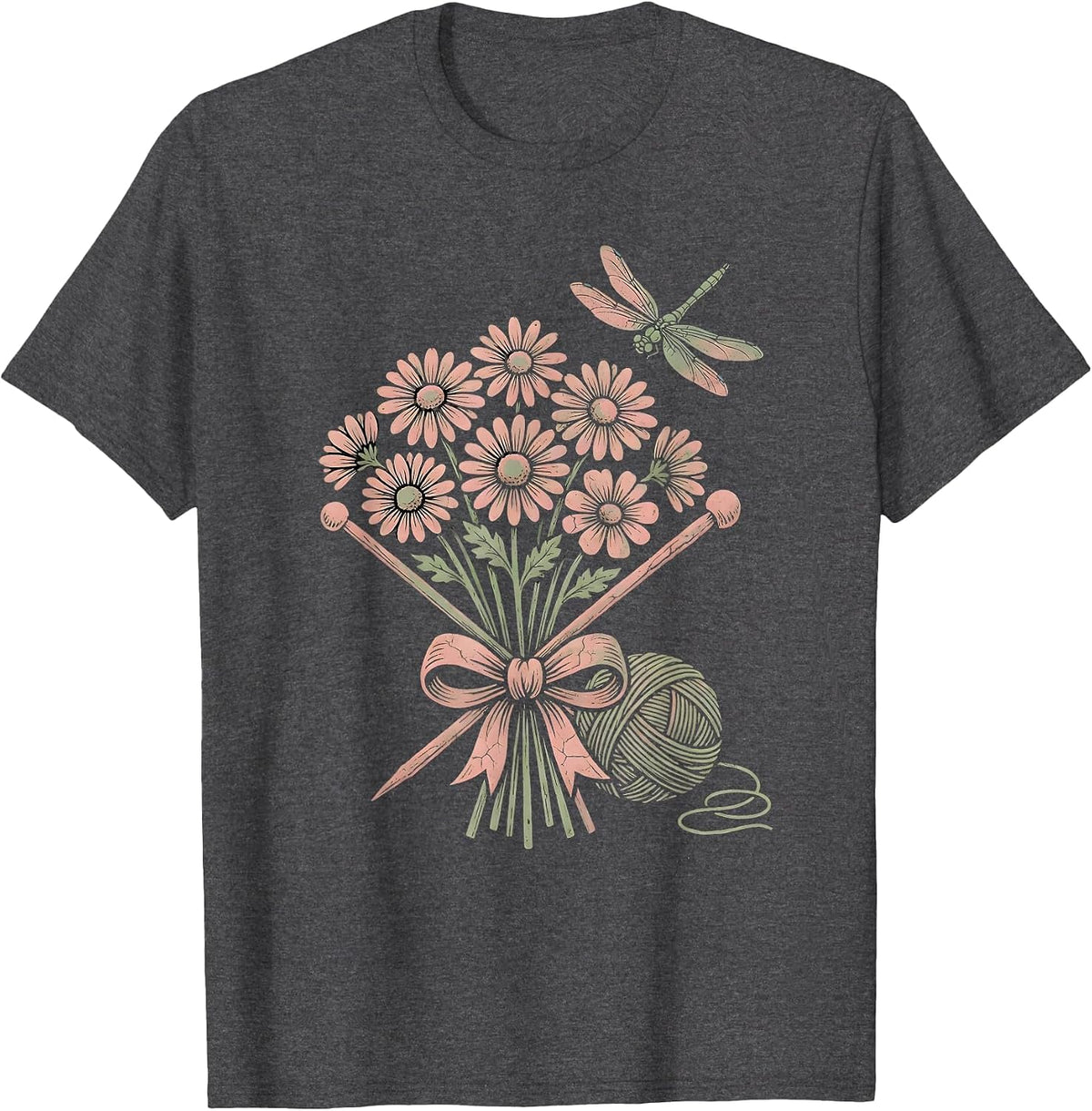 Nana Rocking Chair Knitting Illustration T-Shirt - Dark Heather Grey