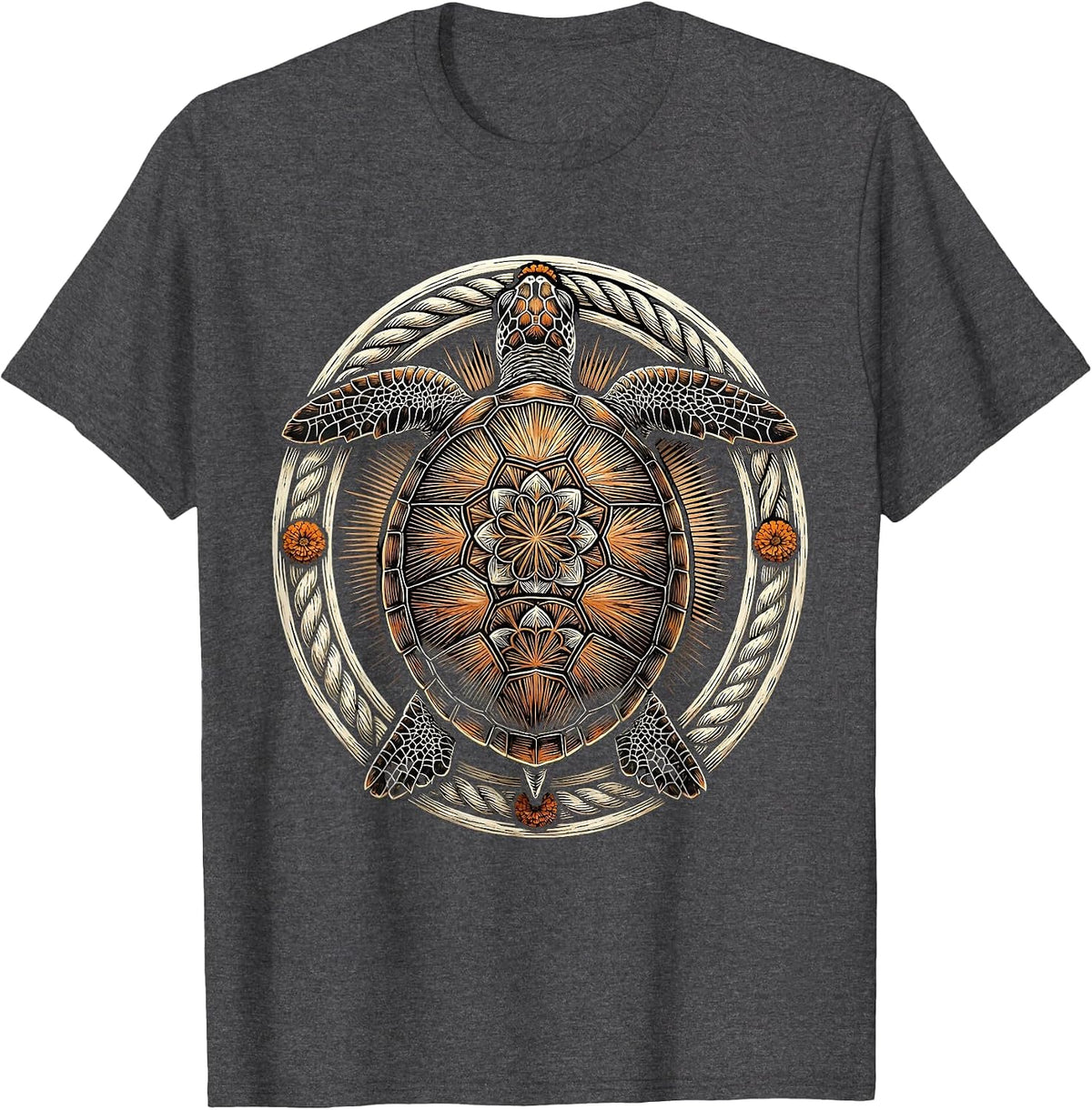 Mexican Sea Turtle Mandala Art Design T-Shirt - Dark Heather Grey