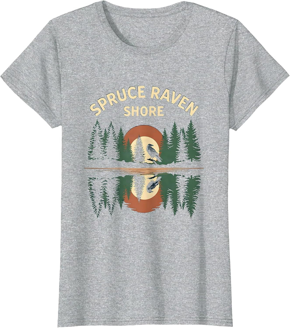 Women's Spruce Raven Shore Vintage Forest Wildlife Retro Nature T-Shirt - Heather Grey