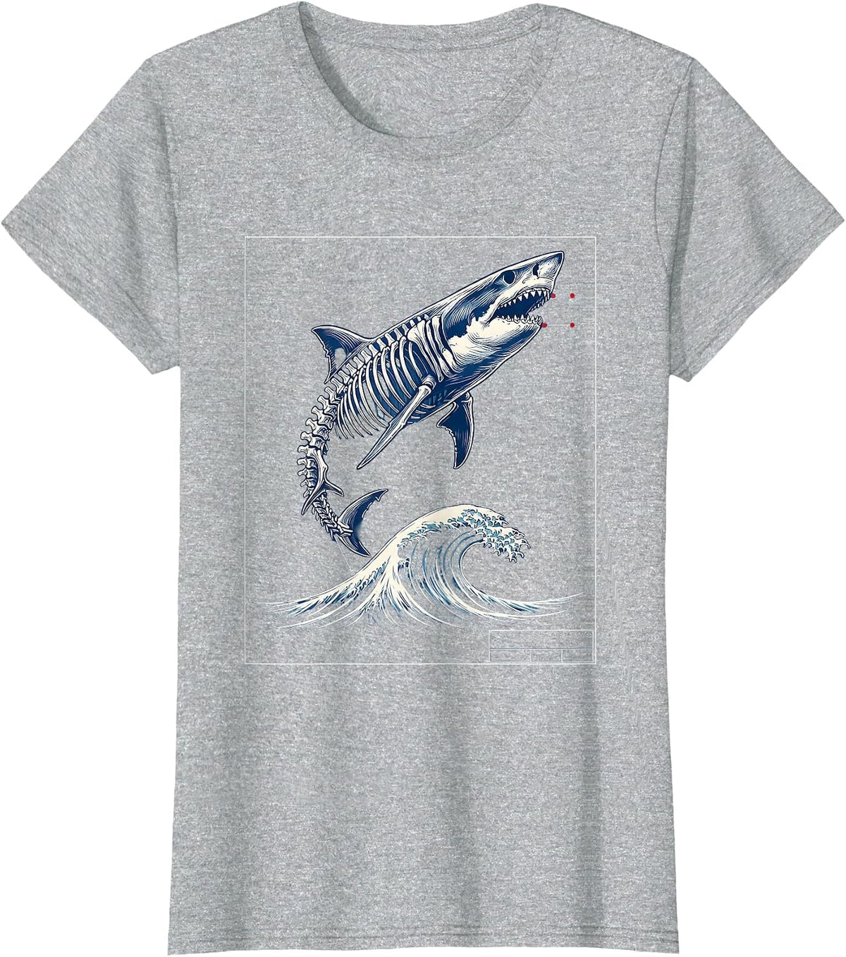 Shark Skeleton Ocean Wave Radiology Art T-Shirt - Heather Grey