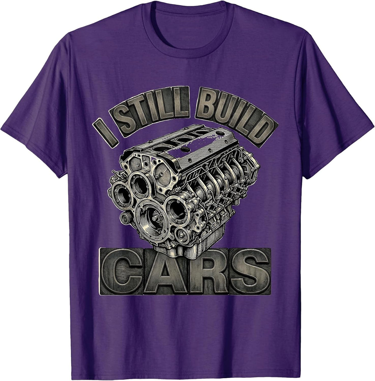 I Still Build Cars Vintage Mechanic Garage Engine Block T-Shirt - Purple