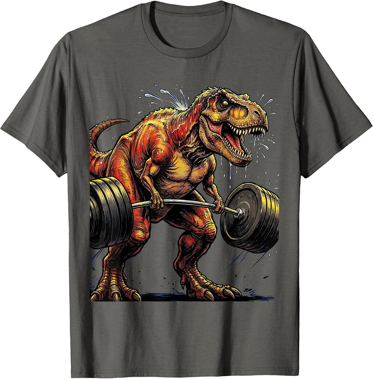 Funny T-Rex Tiny Arms Weightlifting Dinosaur T-Shirt - Asphalt Grey