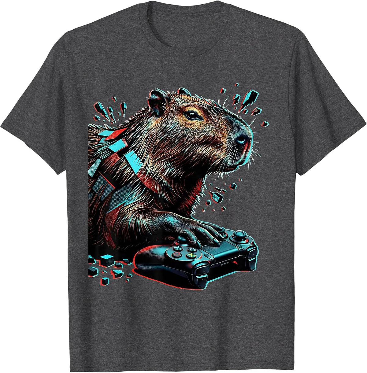 Men's Capybara Gamer Pop Art Animal Humor Kids T-Shirt - Dark Heather Grey