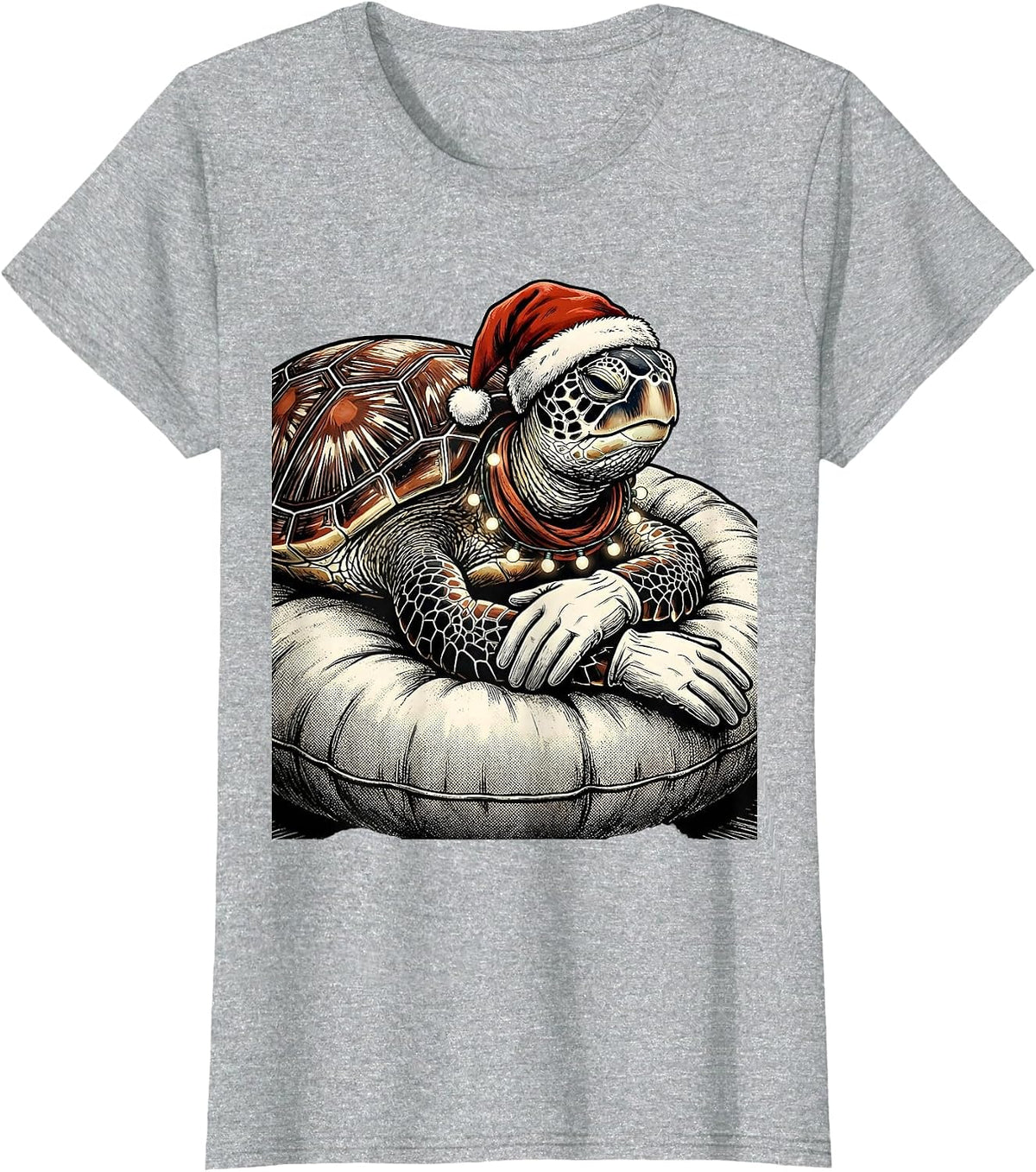 Sea Turtle Santa Hat Retro Cartoon Holiday Novelty T-Shirt - Heather Grey
